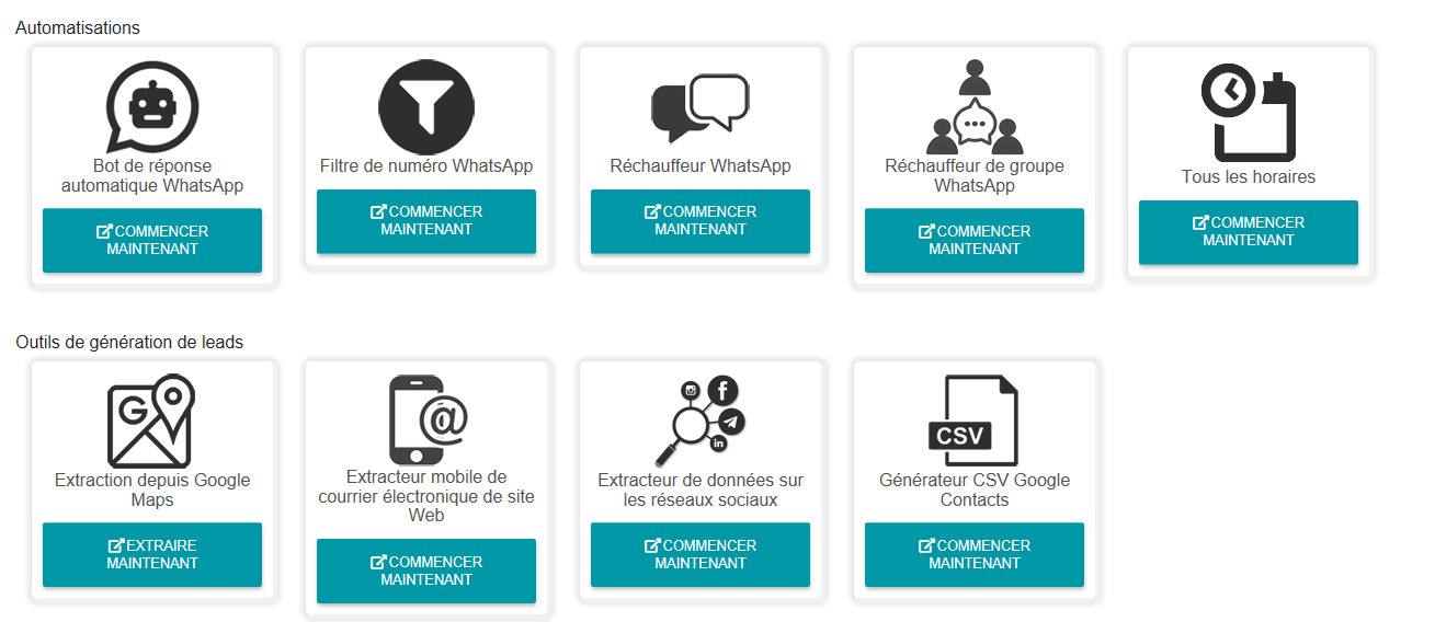Interface WhatsAppMarketing - Envoi de messages
